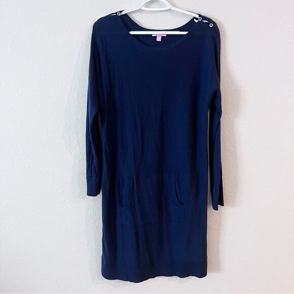 Lilly Pulitzer Women's Jupiter Sweater Dress Navy Blue Style 23807 Size M Pocket - Picture 1 of 8